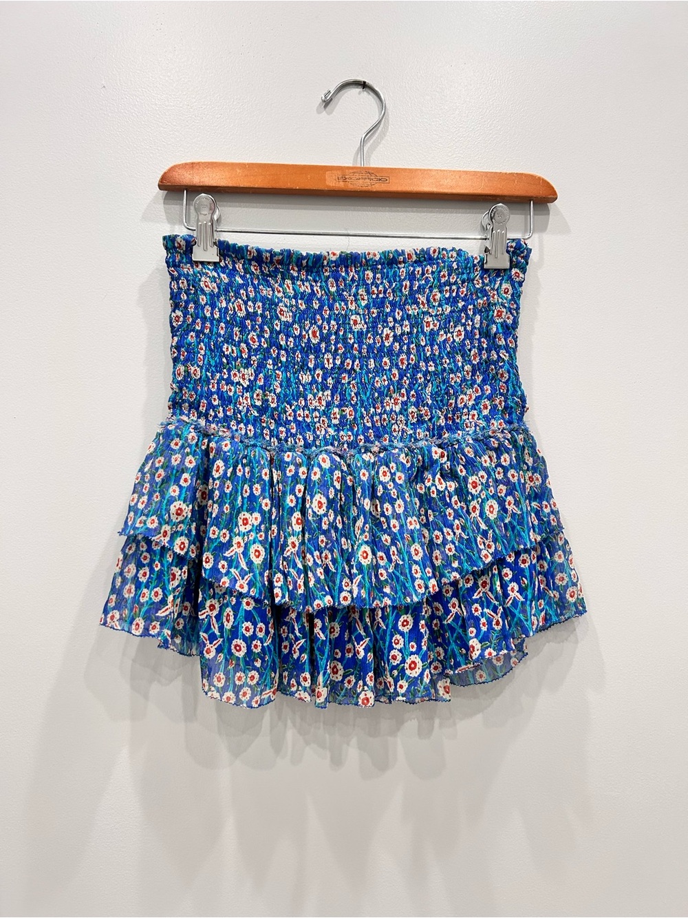 Isabel Marant Étoile 100% Silk Floral Smocked Ruffle Mini Skirt Size 38/ US 6